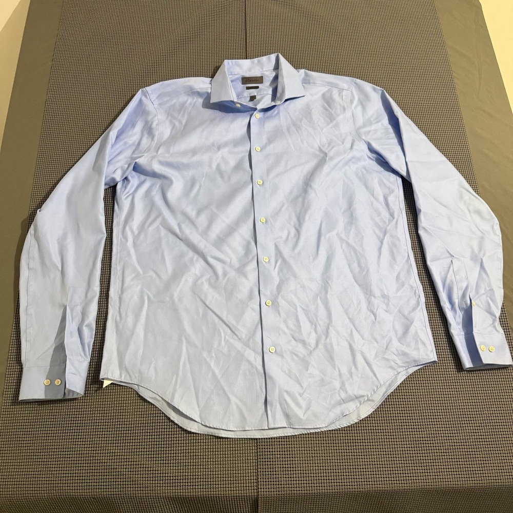 Calvin Klein Mens Slim Fit Non Iron Blue Dress Shirt Tall 17.5 38/39